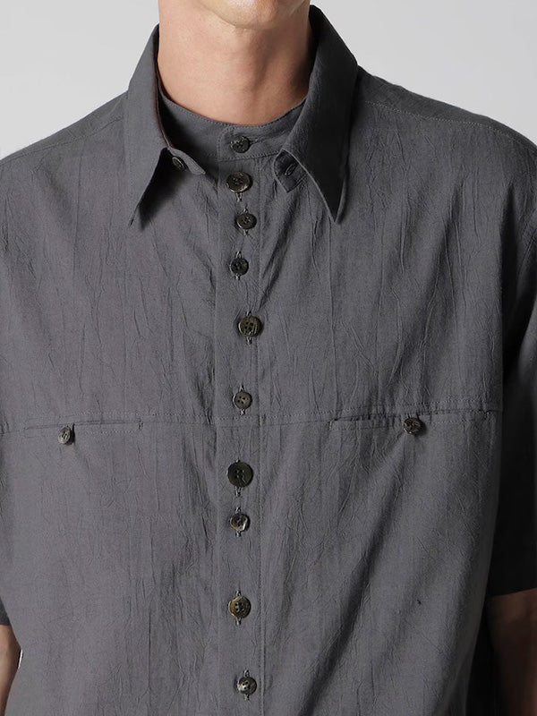 【Y's for men-ワイズフォーメン】60 WRINKLE LAWN SHORT SLEEVE SHIRT WITH RANDOM BUTTONS (半袖シャツ/グレー)