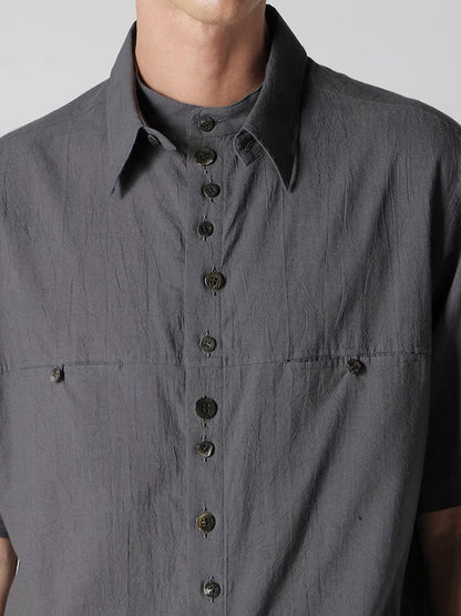 【Y's for men-ワイズフォーメン】60 WRINKLE LAWN SHORT SLEEVE SHIRT WITH RANDOM BUTTONS (半袖シャツ/グレー)