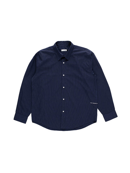 【POP TRADING COMPANY - ポップ トレーディング カンパニー】STRIPED LOGO SHIRT / NAVY (シャツ/ネイビー)