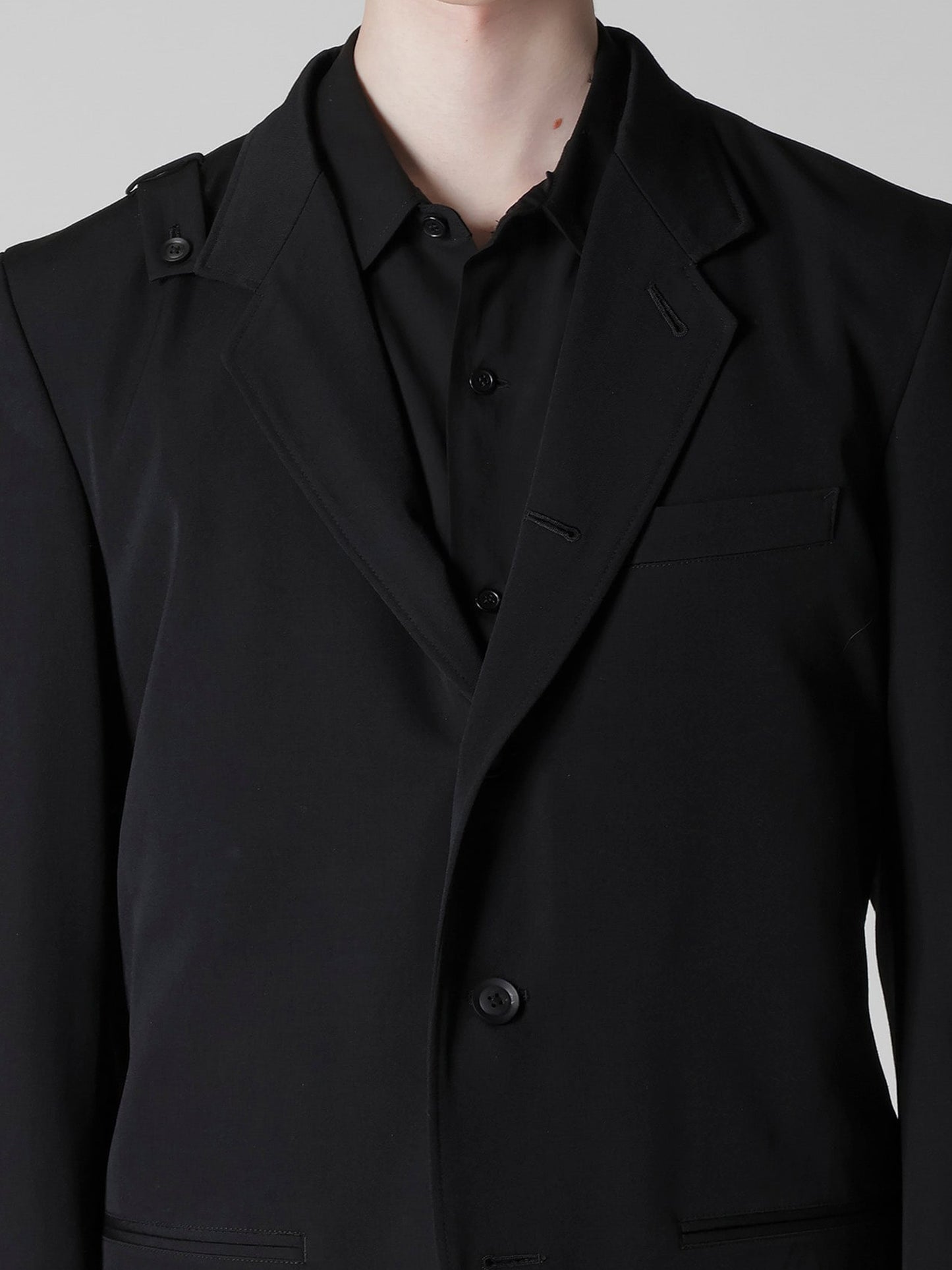 【Yohji Yamamoto POUR HOMME - ヨウジヤマモト プールオム】REGULATION GABARDINE 5BUTTONS JACKET（ジャケット/ ブラック)