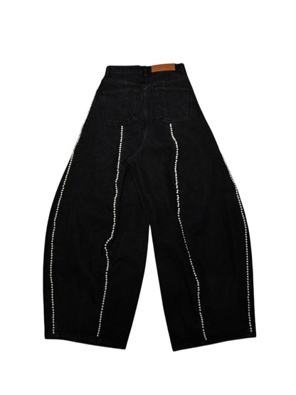 【KIMHEKIM - キムヘキム】PEARL EMBELLISHED BALLOON JEANS / BLACK(デニム/ブラック)