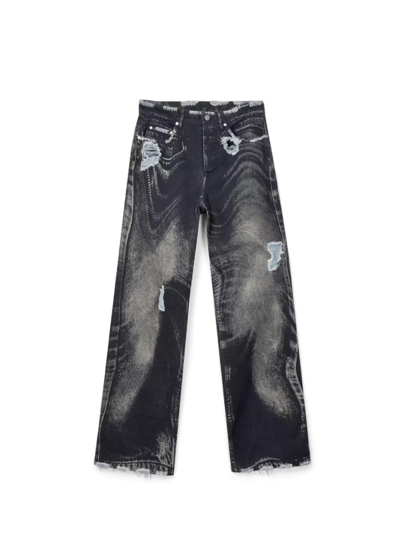 【CAMPER LAB  - カンペールラボ】DISTORTED PRINT DISTRESSED DENIM JEANS / GRAY BLACK (デニムパンツ/グレーブラック）