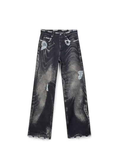 【CAMPER LAB  - カンペールラボ】DISTORTED PRINT DISTRESSED DENIM JEANS / GRAY BLACK (デニムパンツ/グレーブラック）