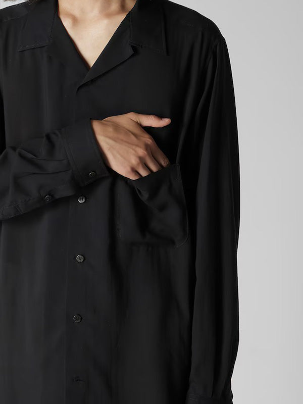 【Y's for men-ワイズフォーメン】CELLULOSE LAWN OPEN COLLAR LEFT POCKET BLOUSE(シャツ/ブラック)