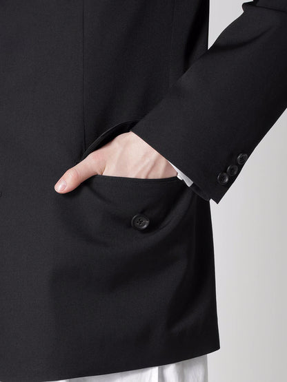【Y's for men-ワイズフォーメン】WOOL GABARDINE JACKET WITH A RIGHT LAPEL TAB(ジャケット/ブラック)
