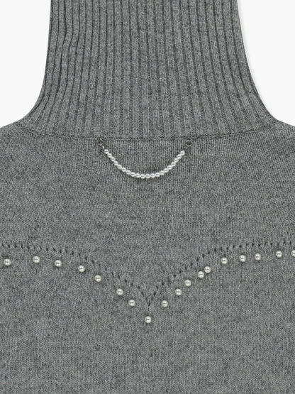 【KIMHEKIM - キムヘキム】Pearl Embellished Pointelle Sweater  / GREY (セーター/グレー)