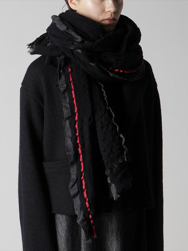 【Y's - ワイズ】W PLAID FRILL SCARF / BLACK (スカーフ/ブラック)