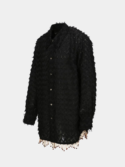 30%OFF【ANDERSSON BELL - アンダースンベル】BIRD SHAGGY LONG SHIRTS / BLACK (シャツ/ブラック）