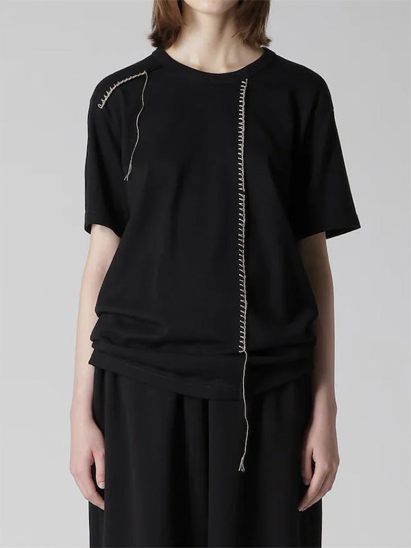 【Y's - ワイズ】JERSEY BLANKET EMBROIDERY Y's STITCH T / BLACK (Tシャツ/ブラック)