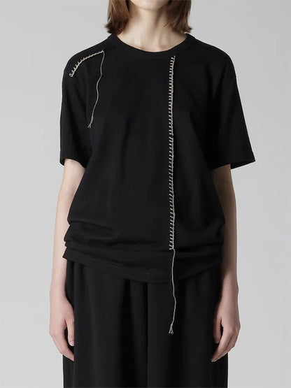 【Y's - ワイズ】JERSEY BLANKET EMBROIDERY Y's STITCH T / BLACK (Tシャツ/ブラック)