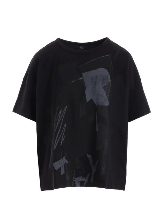 【Y's - ワイズ】Y'S COLLAGE PRINT LOOSE ROUND NECK T / BLACK (Tシャツ/ブラック)