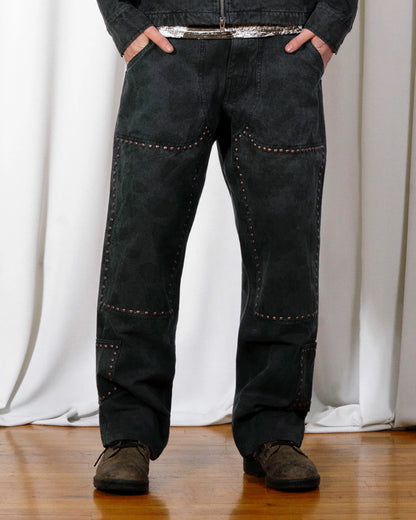 【PLEASURES - プレジャーズ】COWHIDE DOUBLE KNEE / BLACK (パンツ/ブラック)