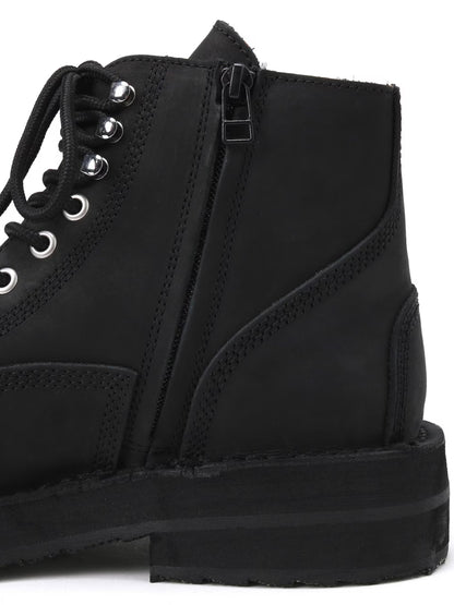 【Yohji Yamamoto POUR HOMME - ヨウジヤマモト プールオム】MAT SMOOTH LEATHER ZIP BIKER BOOTS / BLACK(ブラック/ブーツ)