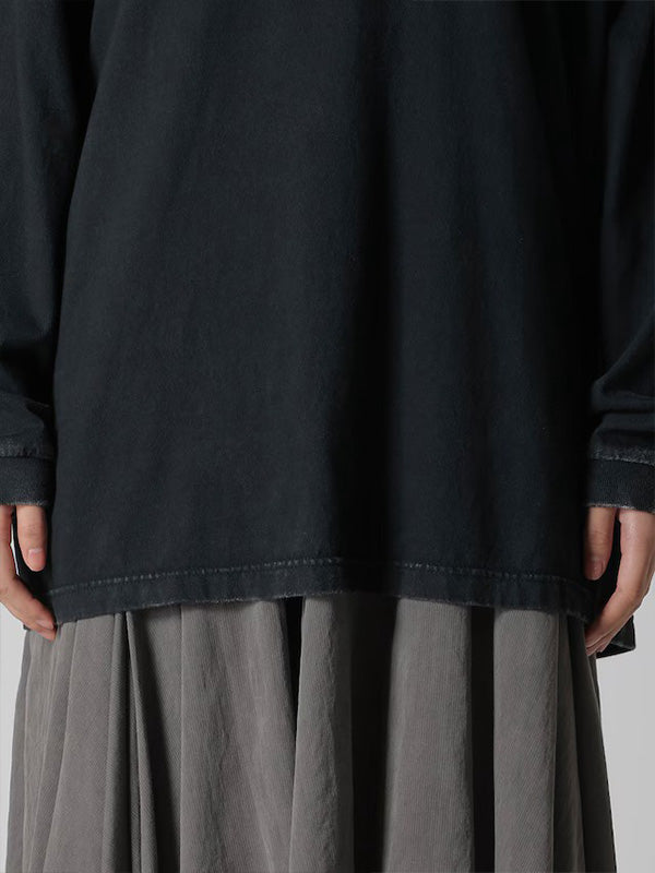 【Y's - ワイズ】7.4OZ COTTON JERSEY SULFUR-DYED LONG SLEEVE TEE / BLACK (Tシャツ/ブラック)