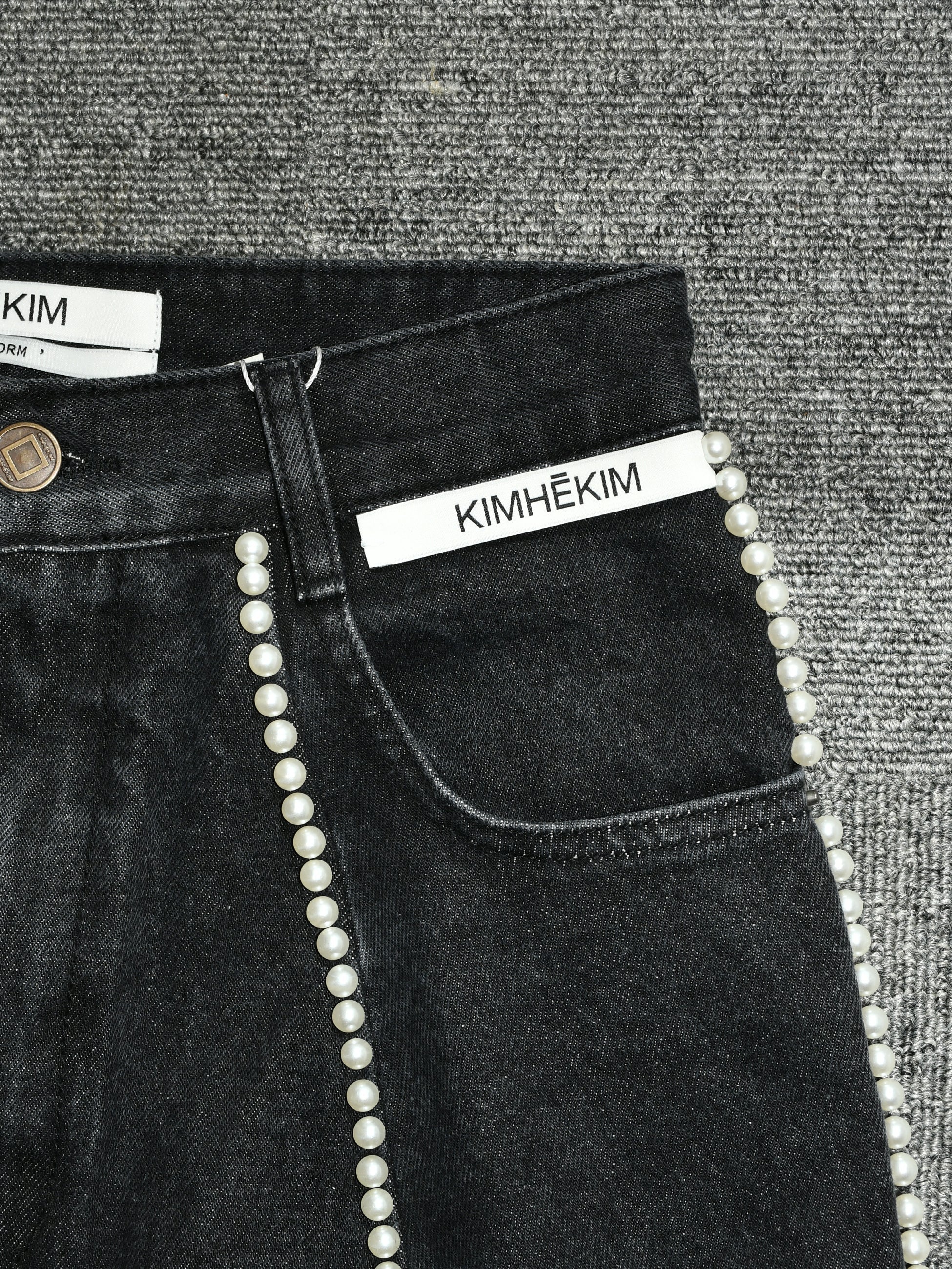 KIMHEKIM - キムヘキム】PEARL EMBELLISHED BALLOON JEANS / BLACK