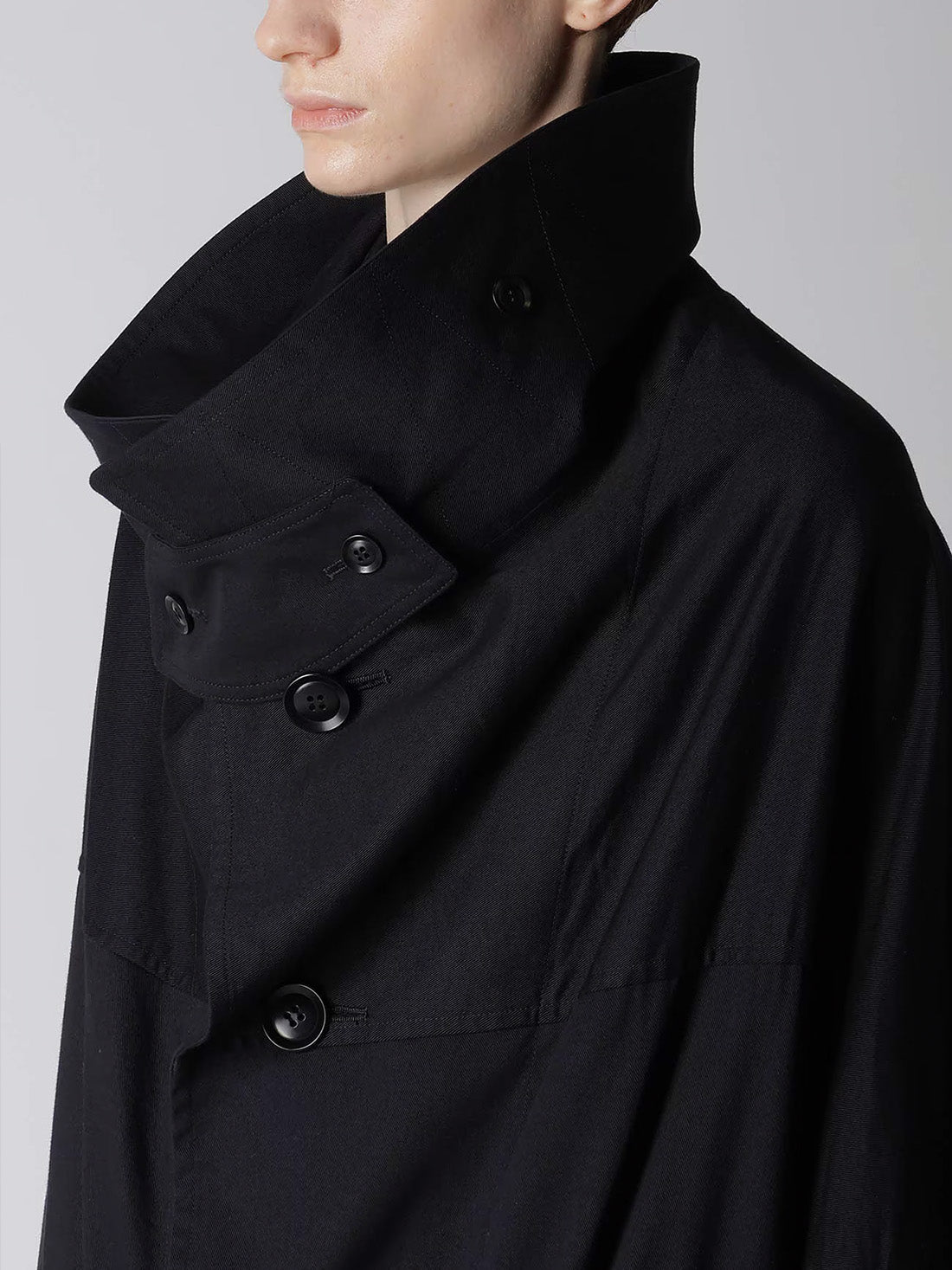 【Y's - ワイズ】Y's BORN PRODUT COTTON TWILL LONG CAPE COAT / BLACK (コート/ブラック)