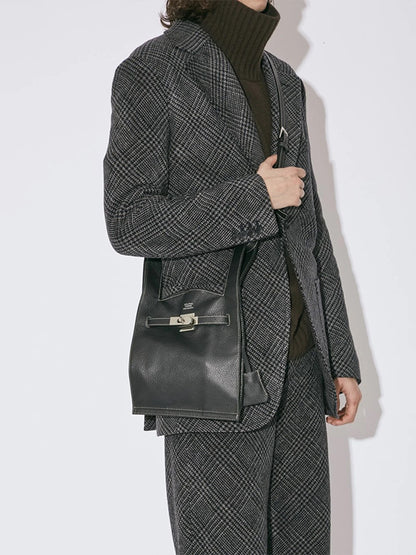 【beautiful people - ビューティフルピープル】market shoulder bag in shrink leather / BLACK（バッグ/ブラック)