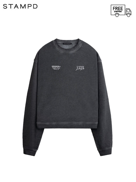 30%OFF【STAMPD - スタンプド】OIL WASHED MALIBU HIGH CREW / BLACK (スウェットシャツ/オイルウォッシュ)