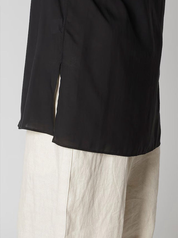 【Y's for men-ワイズフォーメン】CELLULOSE LAWN OPEN COLLAR LEFT POCKET BLOUSE(シャツ/ブラック)