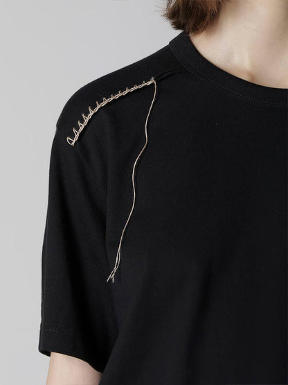 【Y's - ワイズ】JERSEY BLANKET EMBROIDERY Y's STITCH T / BLACK (Tシャツ/ブラック)