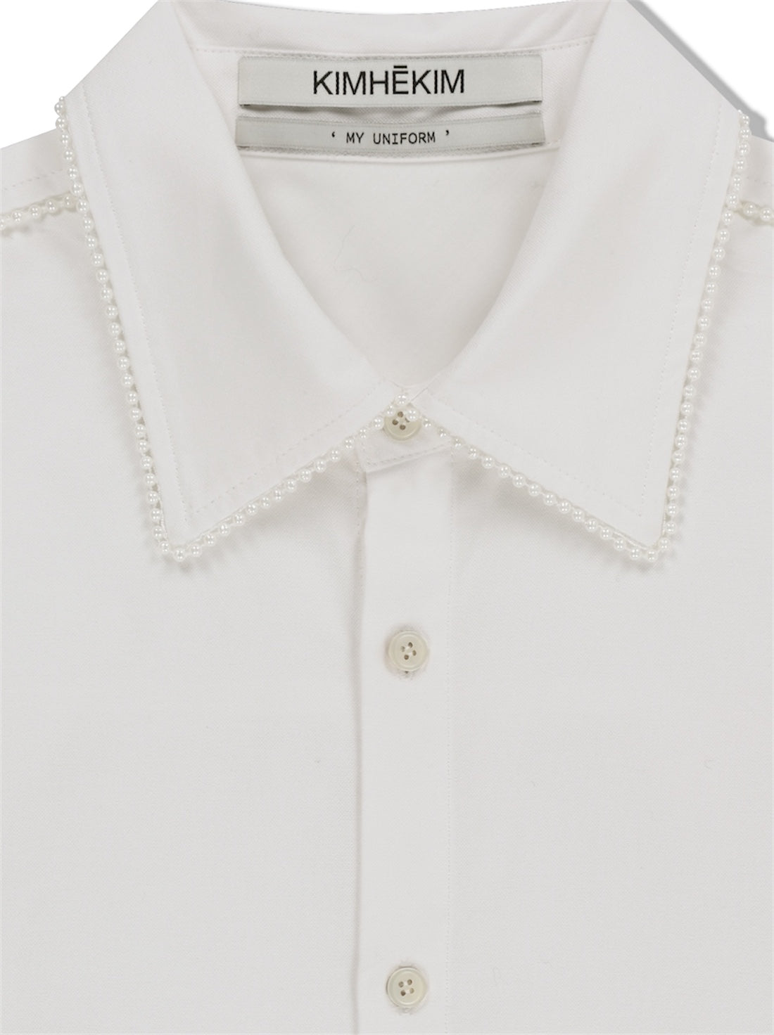 【KIMHEKIM - キムヘキム】PEARL TRIMMED SHIRT (シャツ/ホワイト)