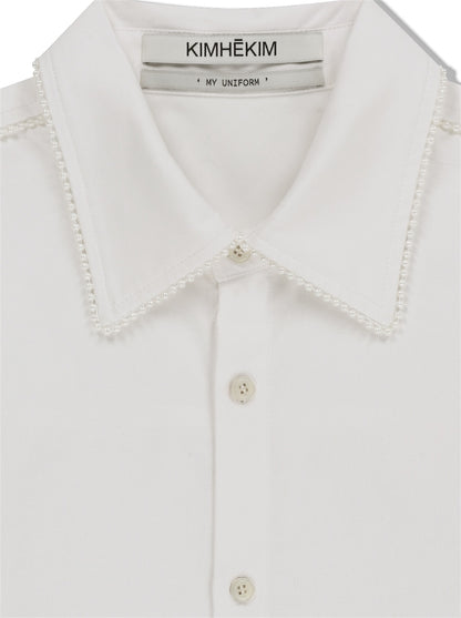 【KIMHEKIM - キムヘキム】PEARL TRIMMED SHIRT (シャツ/ホワイト)