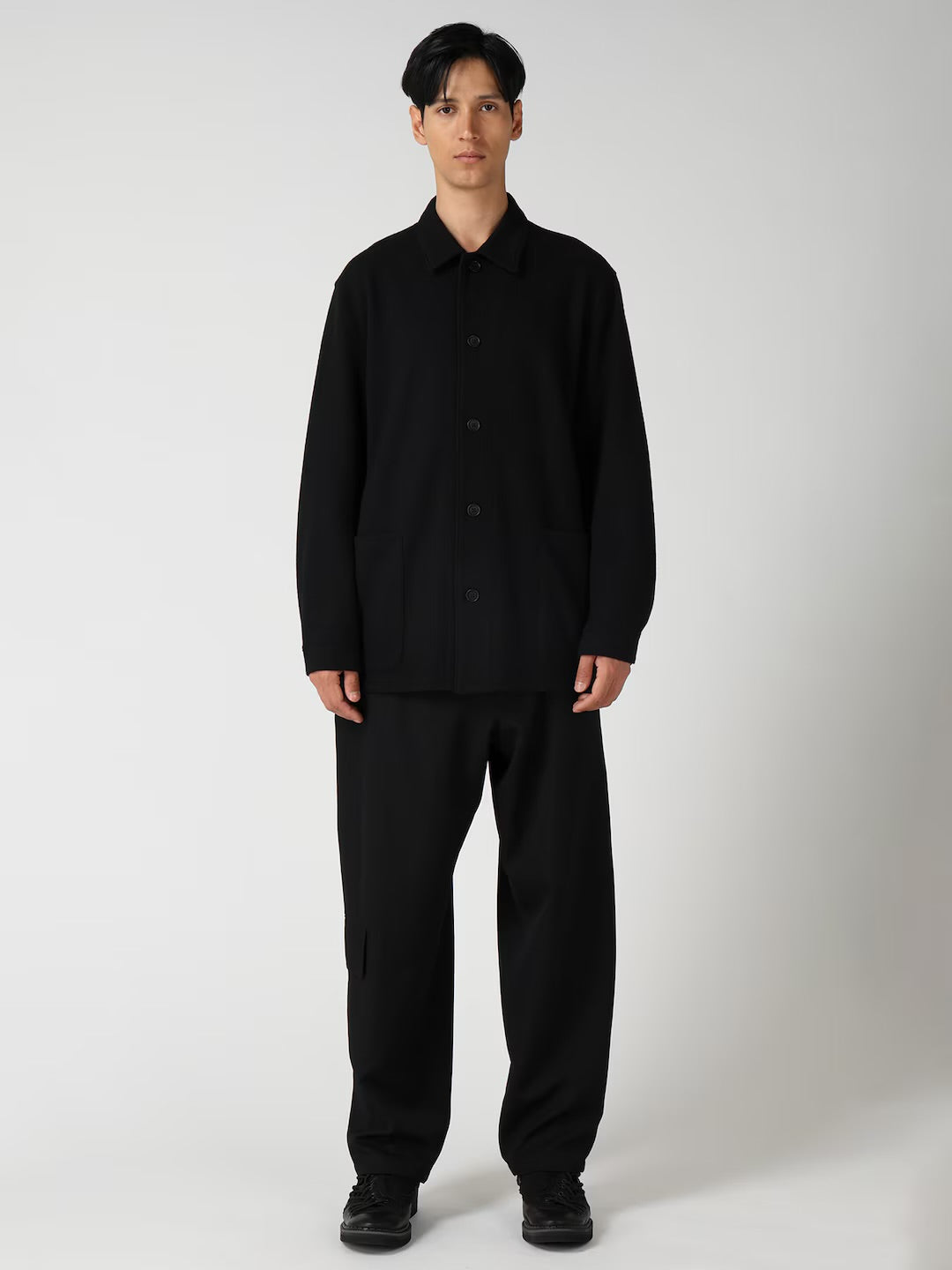 【Yohji Yamamoto POUR HOMME - ヨウジヤマモト プールオム】WOOL COMBED YARN SINGLE JERSEY RE SHIRT JACKET（ジャケット/ ブラック)