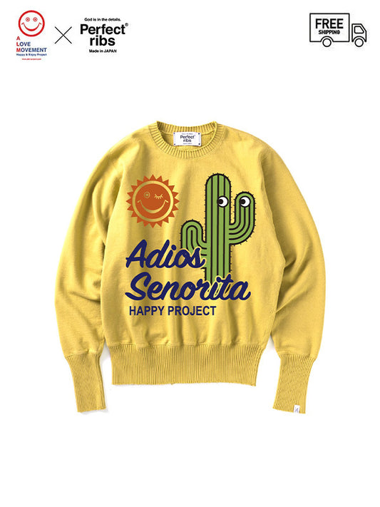 【Perfect ribs® × ALM】"Adios Senorita & California Dreaming" Strange Sleeve Crew Neck Sweat Shirt / Vintage Yellow