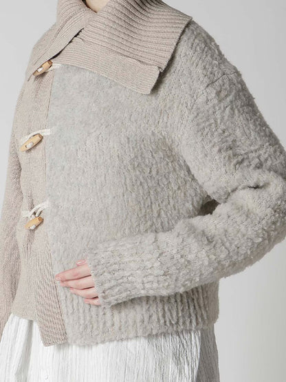【Y's - ワイズ】TOGGLE BUTTON ASYMMETRIC CARDIGAN / BEIGE (ニット/ベージュ)