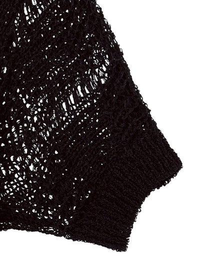 【Y's - ワイズ】PLAID LOOSE-KNIT ASYMMETRIC DRAPE PULLOVER / BLACK (プルオーバー/ブラック)