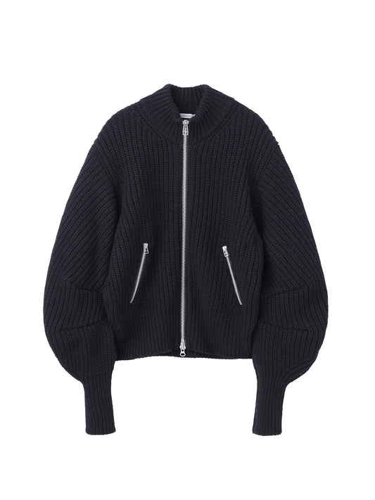 【JOHN LAWRENCE SULLIVAN - ジョンローレンスサリバン】RIBED MASSIVE ROUNDED SLEEVE ZIP-UP KNIT JACKET (ニットブルゾン/ブラック)