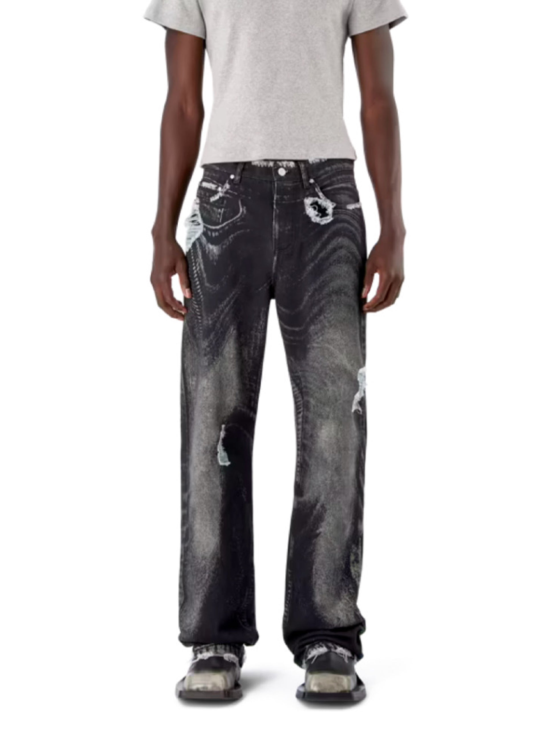 【希少】CAMPERLAB トロンプルイユプリント デニムパンツ カンペールラボ CAMPER LAB - カンペールラボ】DISTORTED PRINT DISTRESSED DENIM
