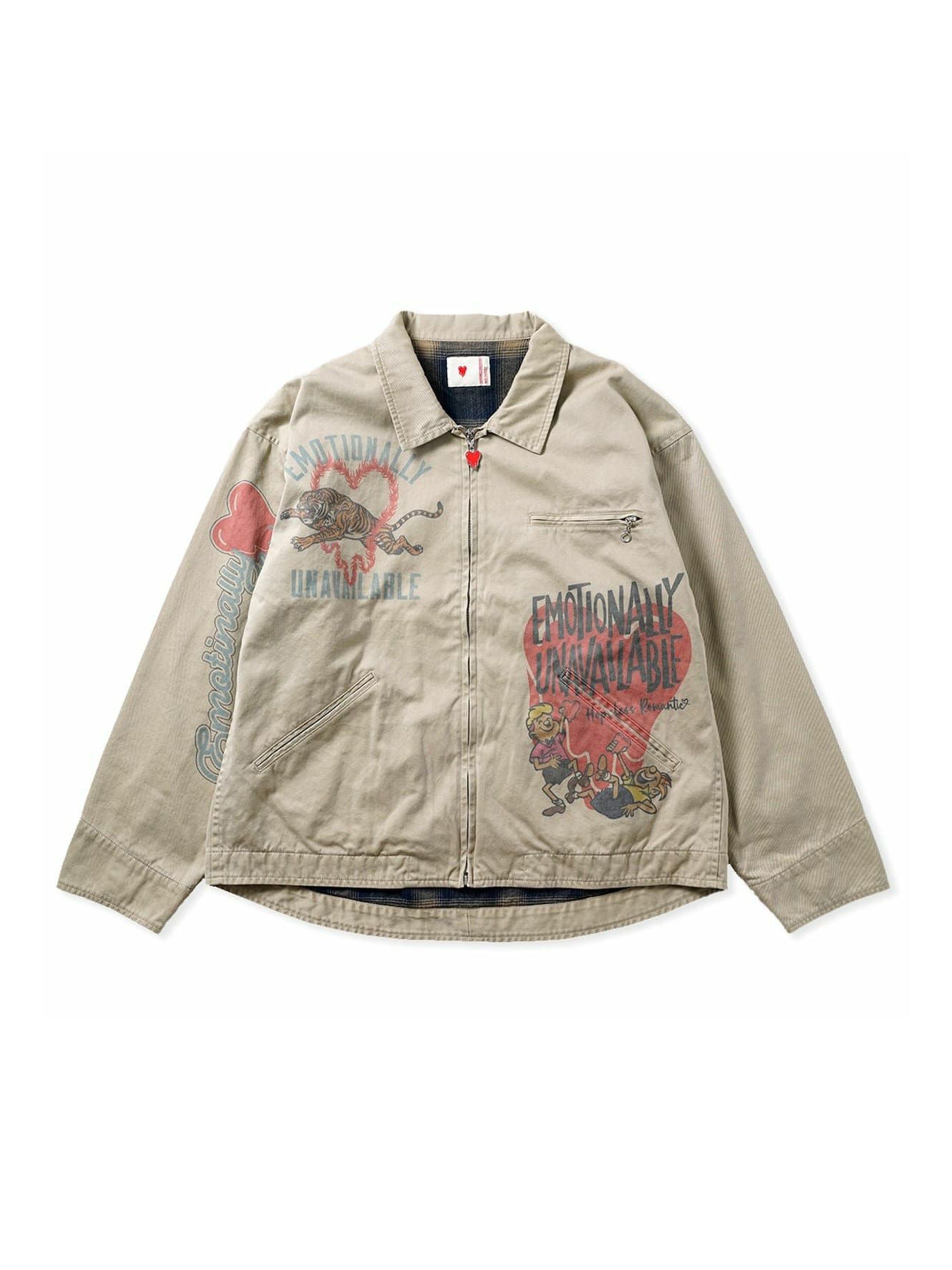 【EMOTIONALLY UNAVAILABLE - エモーショナリー アンアベイラブル】GUARD YOUR HEART ZIP JACKET /  BEIGE (ジャケット/ベージュ)