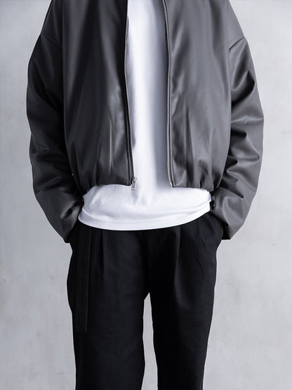 30%OFF【STAMPD - スタンプド】FAUX LEATHER OVERSIZED CROPPED BOMBER / BLACK (ジャケット/ブラック)