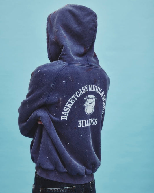 【BASKETCASE  - バスケットケース】DULLDOGS PAINT SPLATTERED THERMAL LINED ZIP / BLUE (フーディ/ブルー)