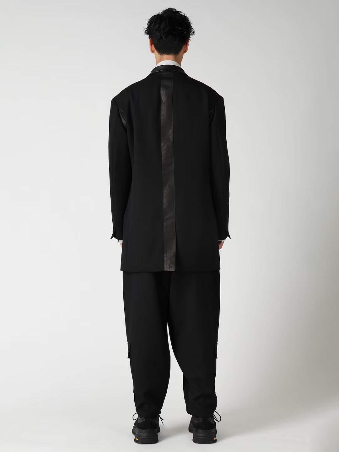 【Yohji Yamamoto POUR HOMME - ヨウジヤマモト プールオム】LEATHER ARMY GABARDINE PANEL ZIP JACKET（ジャケット/ ブラック)
