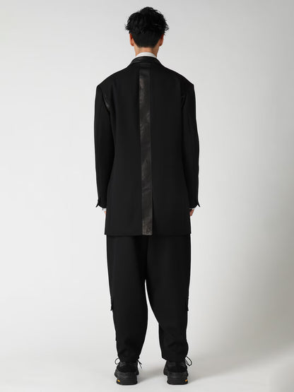 【Yohji Yamamoto POUR HOMME - ヨウジヤマモト プールオム】LEATHER ARMY GABARDINE PANEL ZIP JACKET（ジャケット/ ブラック)