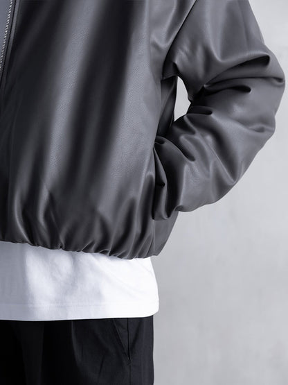 30%OFF【STAMPD - スタンプド】FAUX LEATHER OVERSIZED CROPPED BOMBER / BLACK (ジャケット/ブラック)