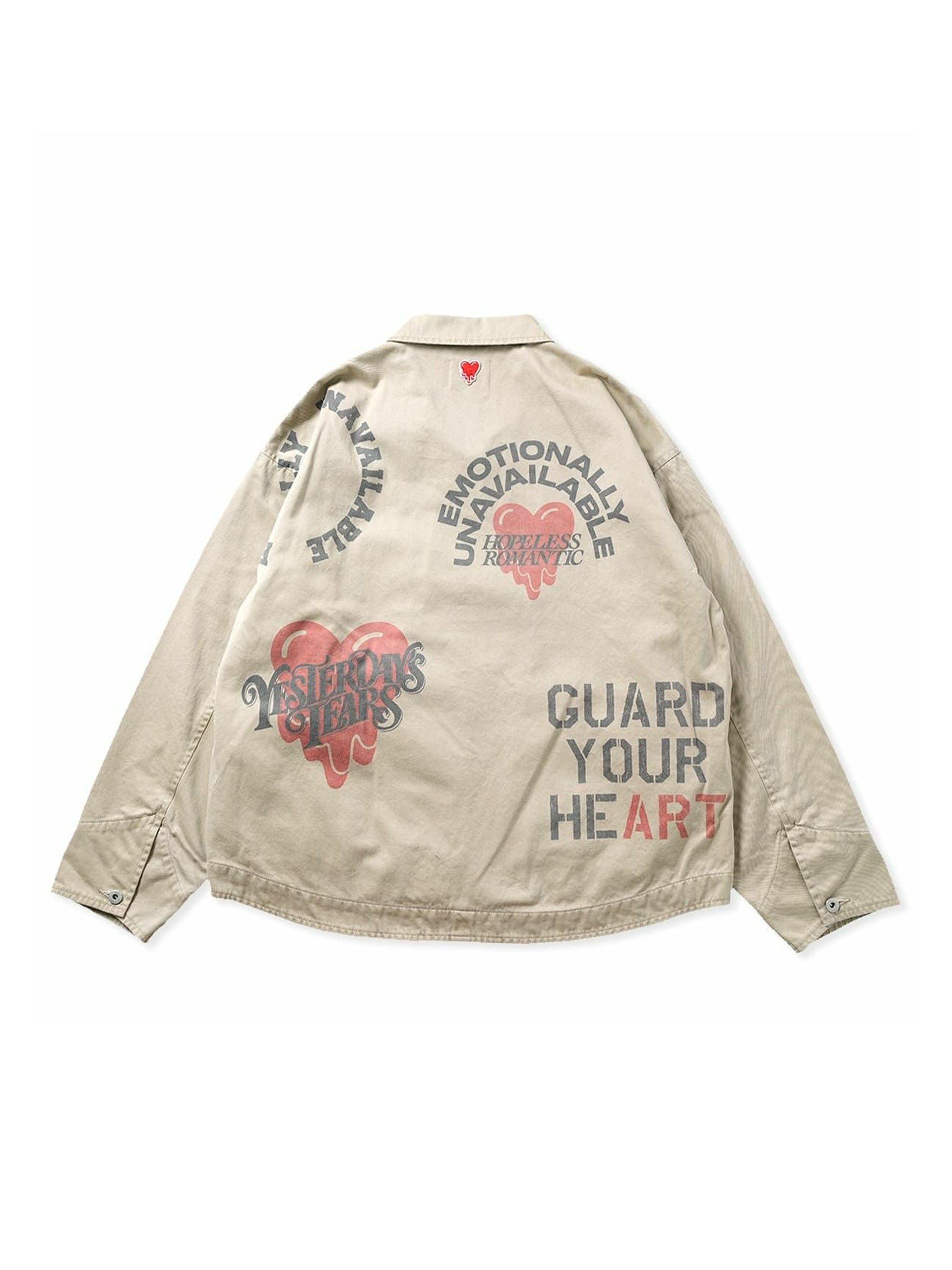 【EMOTIONALLY UNAVAILABLE - エモーショナリー アンアベイラブル】GUARD YOUR HEART ZIP JACKET /  BEIGE (ジャケット/ベージュ)