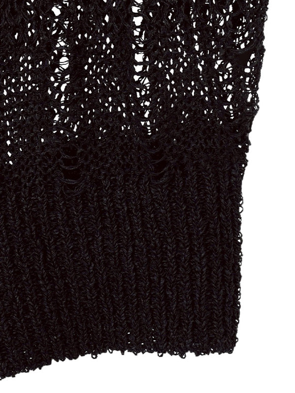 【Y's - ワイズ】PLAID LOOSE-KNIT ASYMMETRIC DRAPE PULLOVER / BLACK (プルオーバー/ブラック)