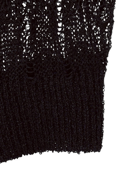 【Y's - ワイズ】PLAID LOOSE-KNIT ASYMMETRIC DRAPE PULLOVER / BLACK (プルオーバー/ブラック)