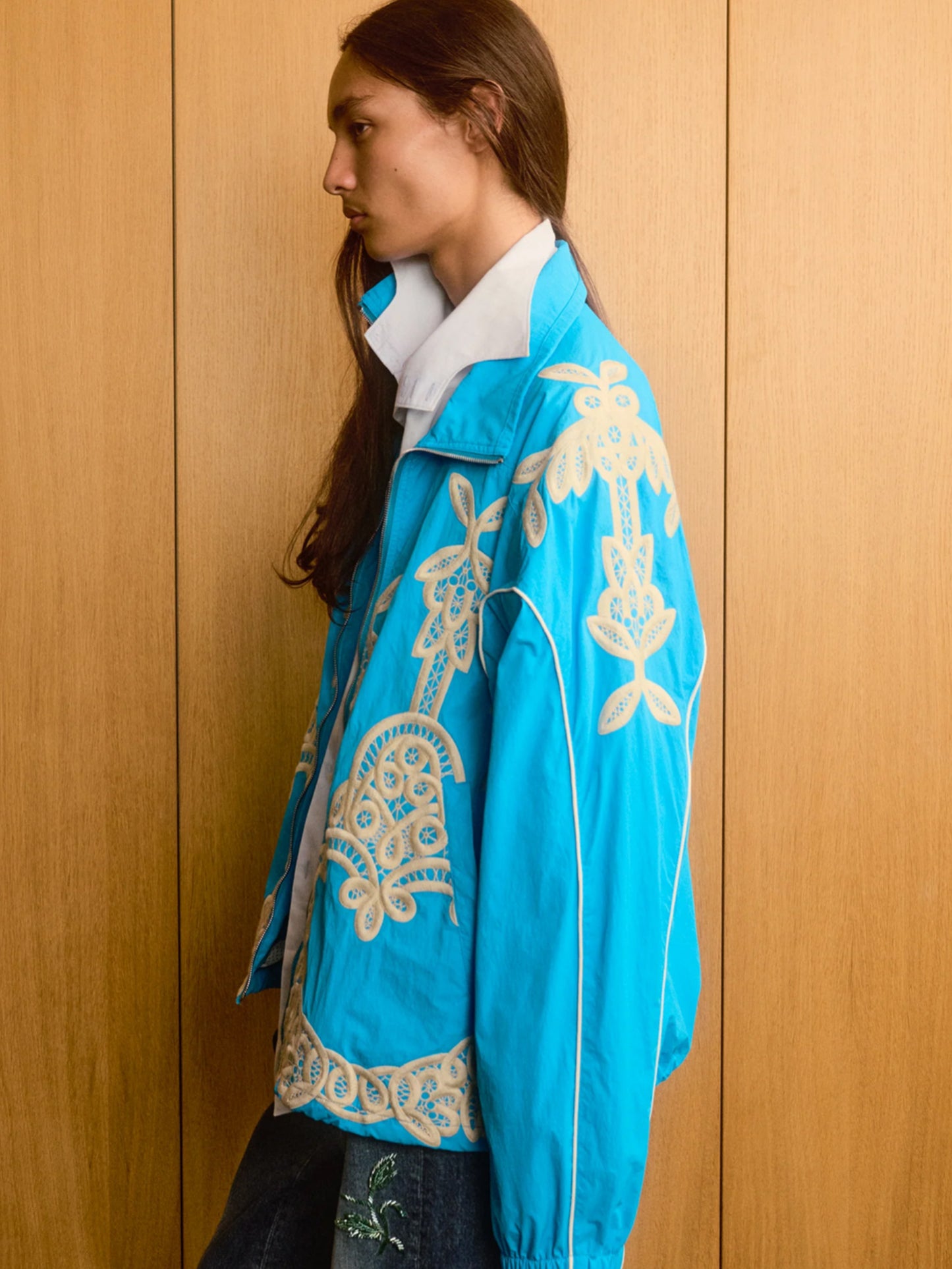 【BLUE MARBLE - ブルーマーブル 】Turquoise Embroidered Track Jacket / Turquoise(トラックジャケット/ターコイズ)