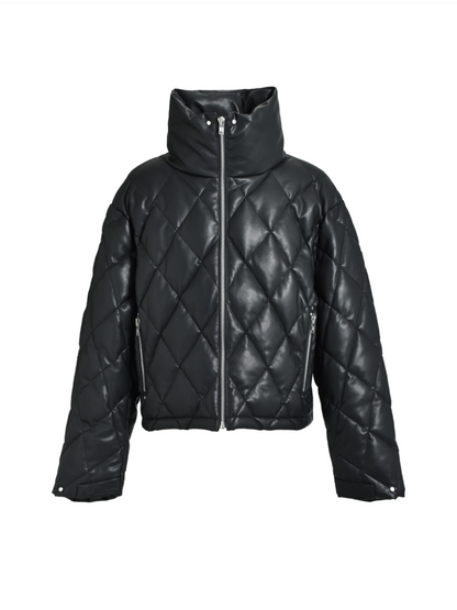 BREATH - ブレス】 FAUX LEATHER QUILTING DOWN JACKET / BLACK BREATH - ブレス】 FAUX LEATHER QUILTING DOWN JACKET / BLACK