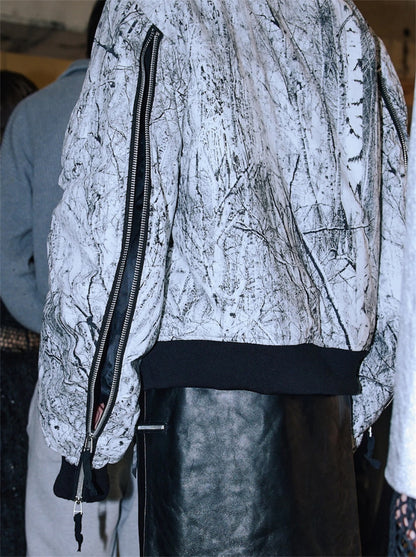 【JOHN LAWRENCE SULLIVAN - ジョンローレンスサリバン】TREE CAMO MASSIVE ROUNDED SLEEVE BOMBER JACKET（ジャケット/ホワイト)