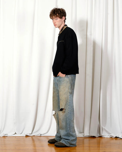 【PLEASURES - プレジャーズ】TOWN POLO SWEATSHIRT / BLACK (スウェットシャツ/ブラック)