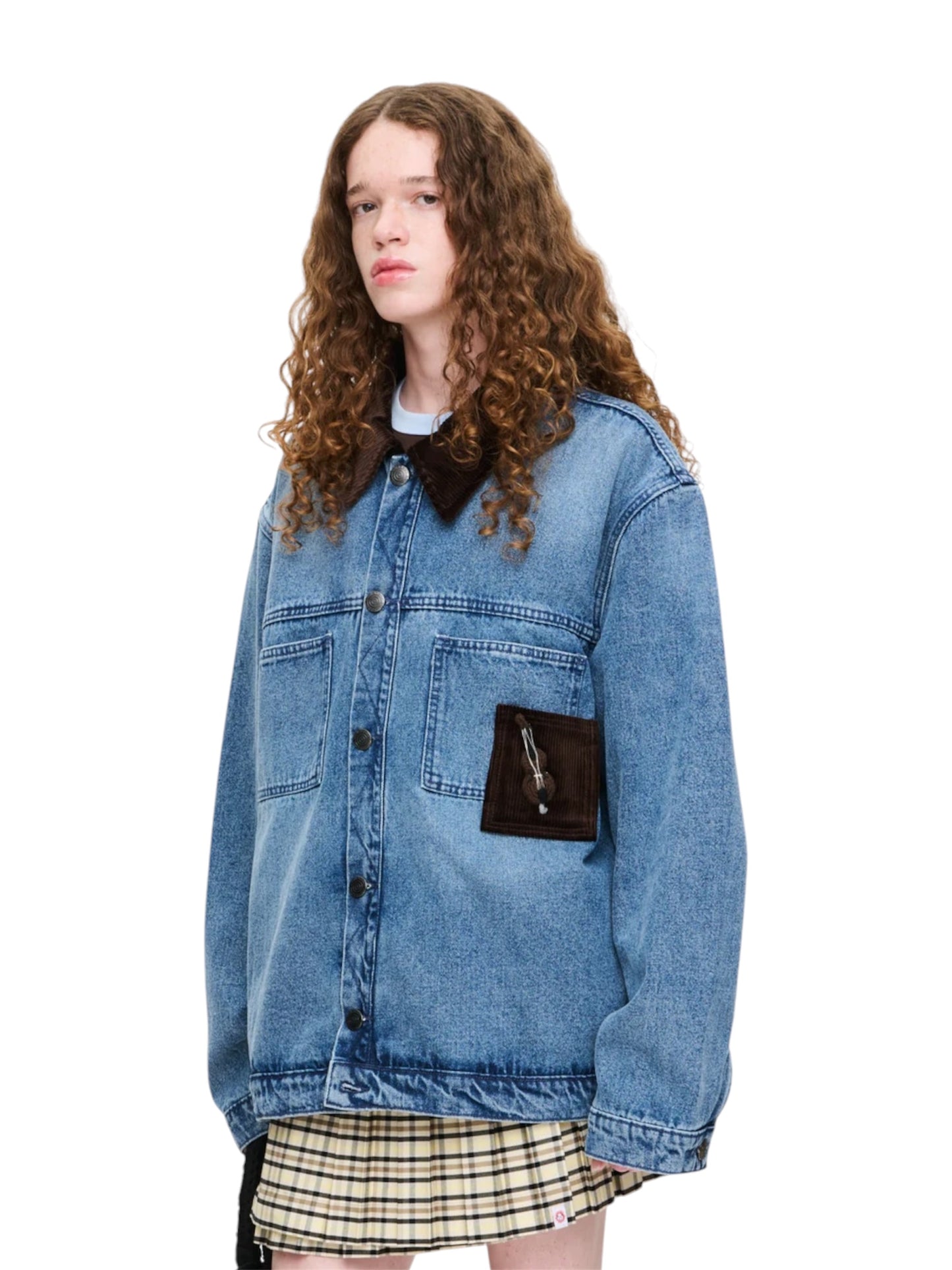 【Charles Jeffrey Loverboy - チャールズ ジェフリー ラバーボーイ】 Denim Jacket With Corduroy Collar / BLUE (ジャケット/ブルー)