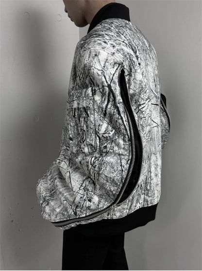 【JOHN LAWRENCE SULLIVAN - ジョンローレンスサリバン】TREE CAMO MASSIVE ROUNDED SLEEVE BOMBER JACKET（ジャケット/ホワイト)