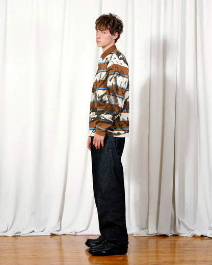 【PLEASURES - プレジャーズ】WORMS RUGBY LONG SLEEVE POLO / BROWN (L.S/ブラウン)