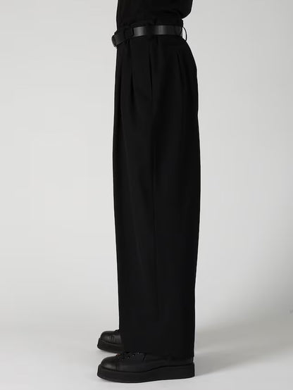【Yohji Yamamoto POUR HOMME - ヨウジヤマモト プールオム】WOOL GABARDINE 12TUCKS PANTS(パンツ/ブラック)