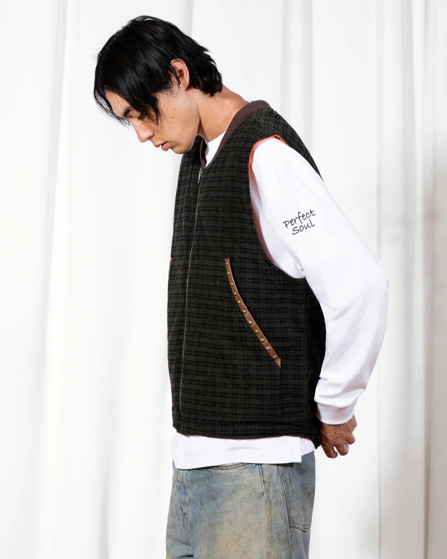 【PLEASURES - プレジャーズ】HORNS DENIM VEST / BROWN (ベスト/ブラウン)